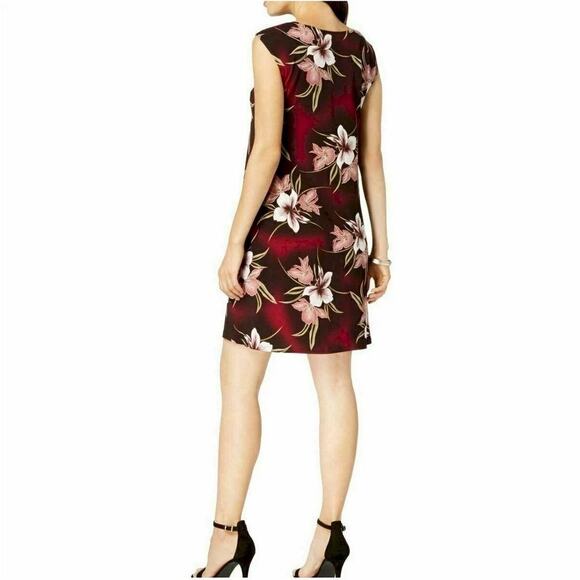 NWT Connected Apparel Pull-on Purple Jersey Floral A-line Trapeze Dress Size 8 - Picture 2 of 11